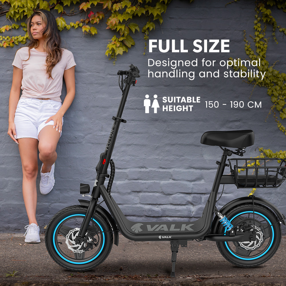 VALK Electric Scooter with Seat 30km Range Disc brakes 14" Tyres