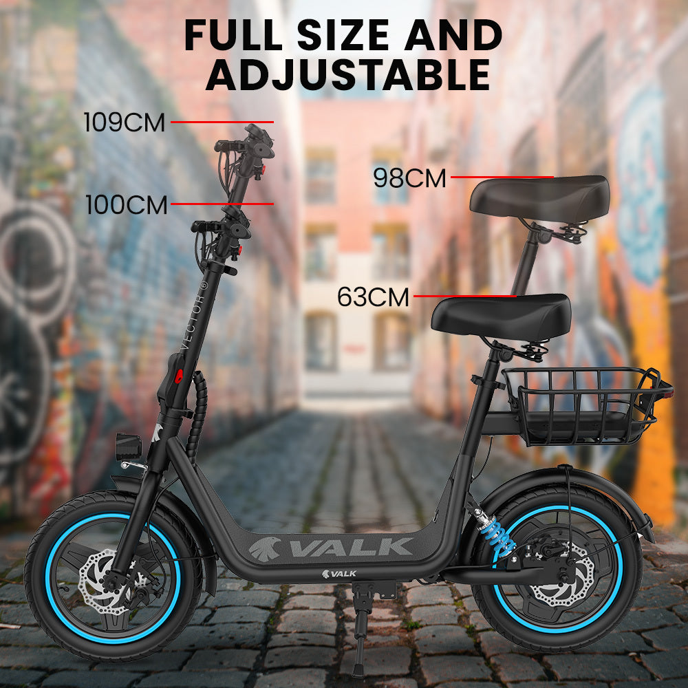 VALK Electric Scooter with Seat 30km Range Disc brakes 14" Tyres