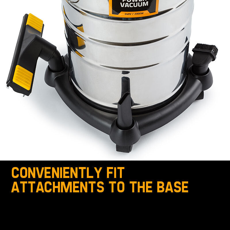 Vacuum cleaner base with attachments on a white background