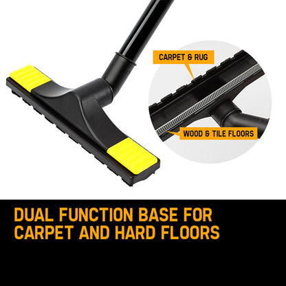 Dual function vacuum cleaner base with yellow accents on a white background