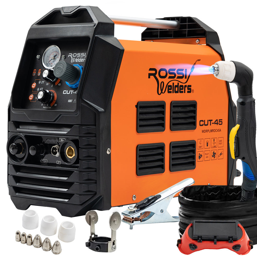 ROSSI 45A Plasma Cutter, Non-Touch Pilot ARC for Easy Cuts of Painted or Rusty Metals, DC Inverter Cutting Machine