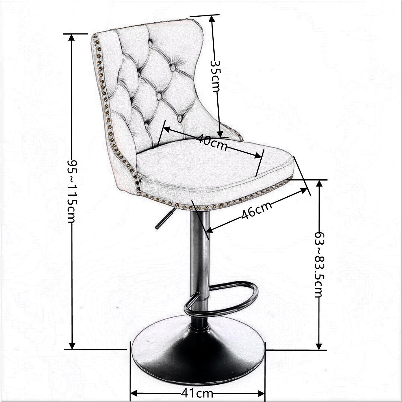 4x Height Adjustable Swivel Bar Stool Velvet Nailhead Barstool with Footrest Black