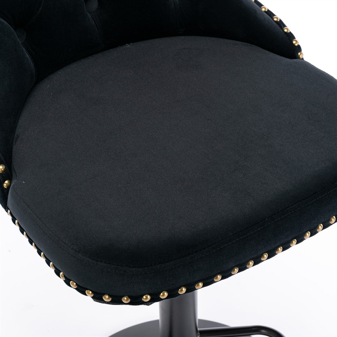 4x Height Adjustable Swivel Bar Stool Velvet Nailhead Barstool with Footrest Black
