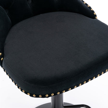 4x Height Adjustable Swivel Bar Stool Velvet Nailhead Barstool with Footrest Black