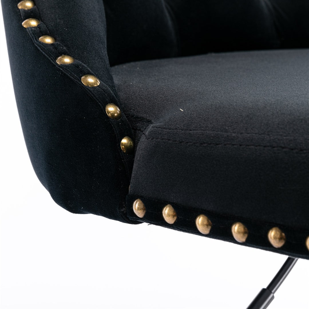 4x Height Adjustable Swivel Bar Stool Velvet Nailhead Barstool with Footrest Black