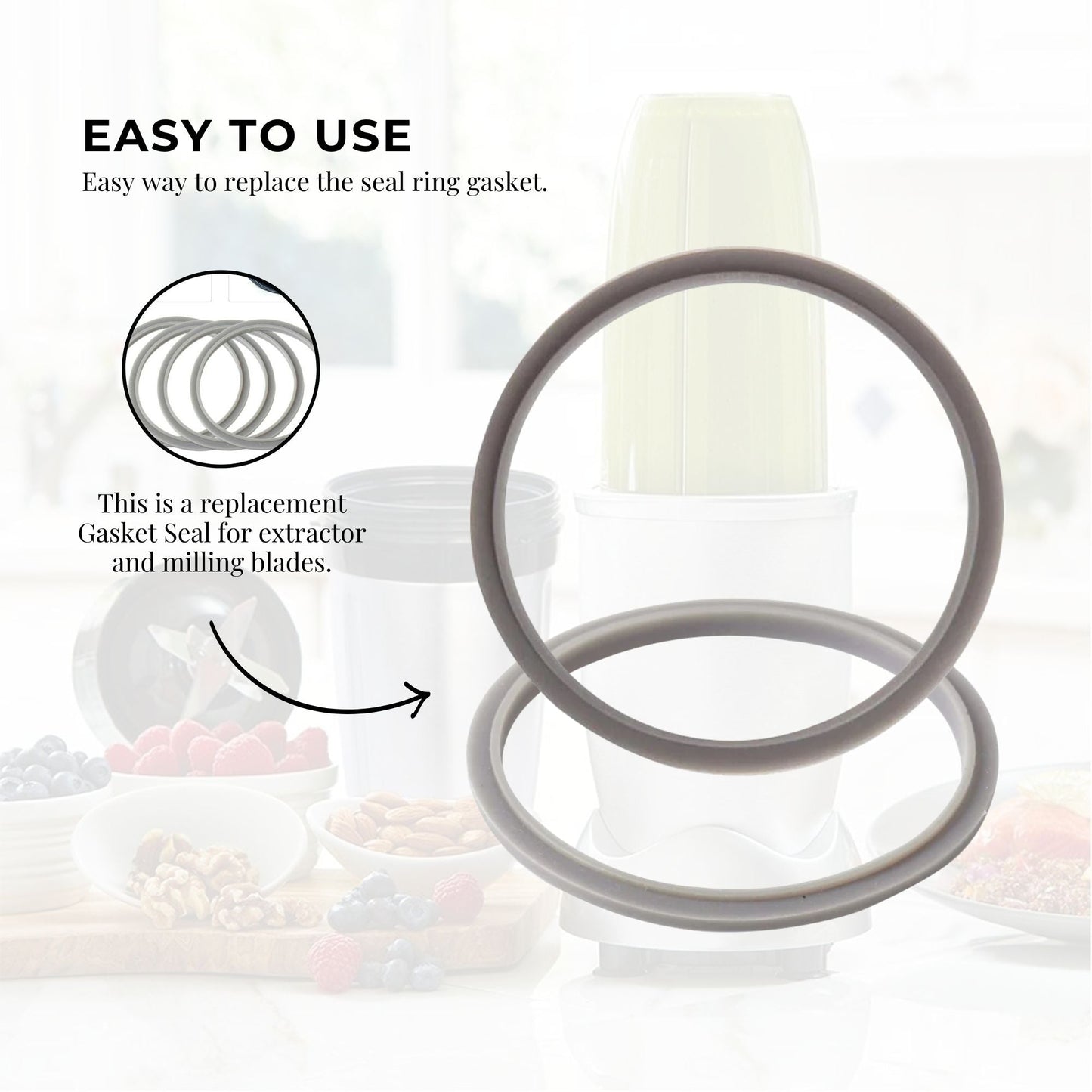4x Grey Gasket Seal Ring Compatible with Nutribullet 600 900 1200W 90mm