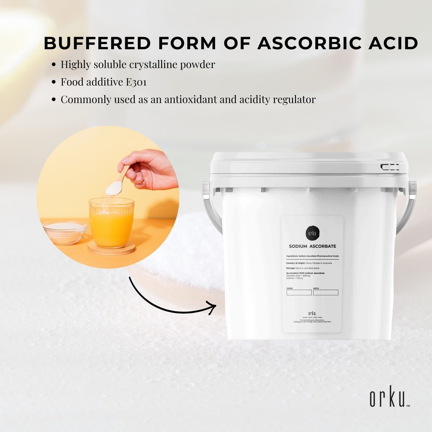 1.2Kg Sodium Ascorbate Powder - Tub Vitamin C Pharmaceutical Grade Ascorbic Acid