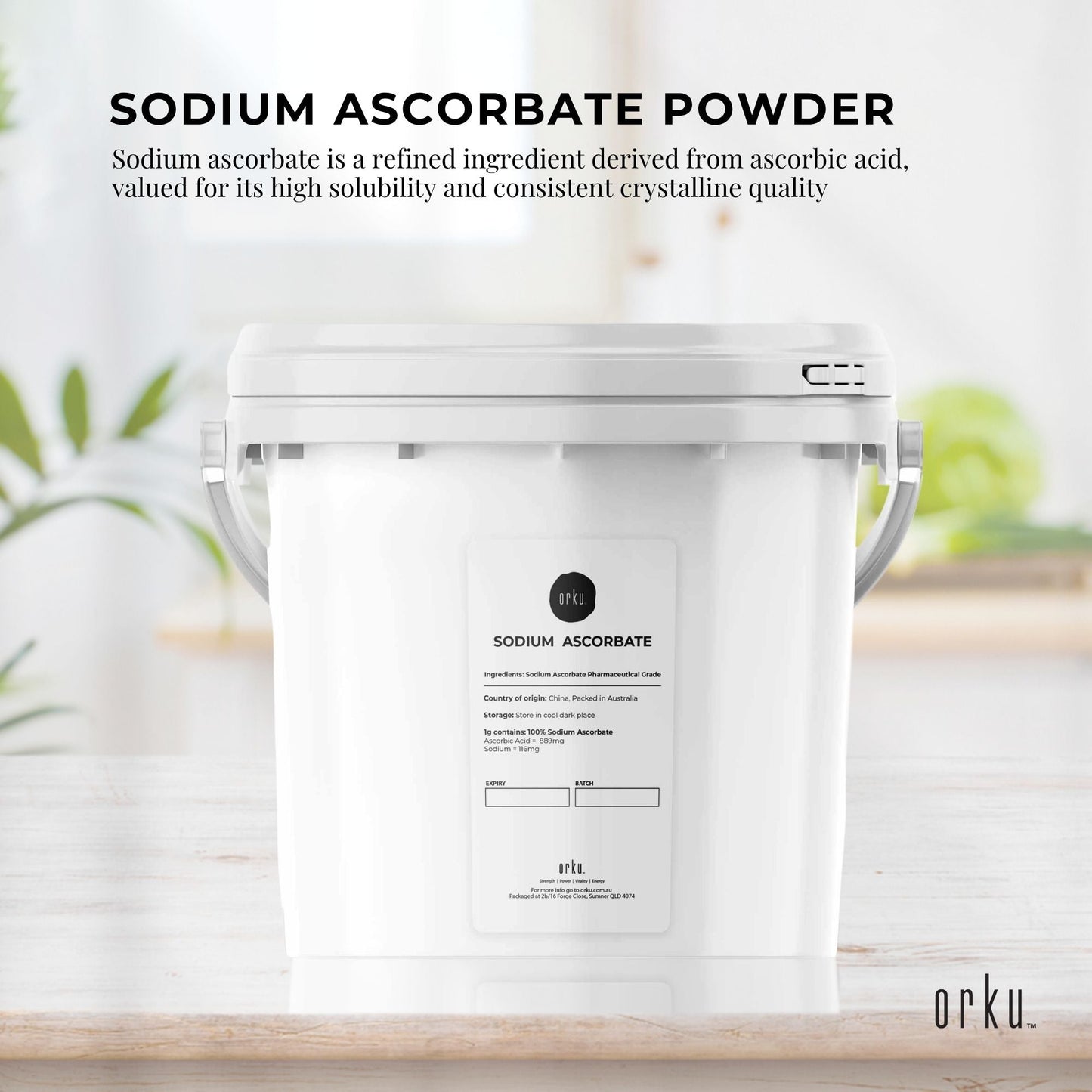 5Kg Sodium Ascorbate Powder Tub - Vitamin C Buffered Pharmaceutical Ascorbic Acid