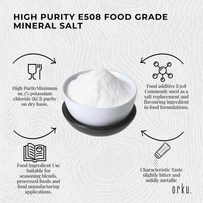 Orku 100g Potassium Chloride Powder (KCl) - Food Grade E508 Salt Substitute