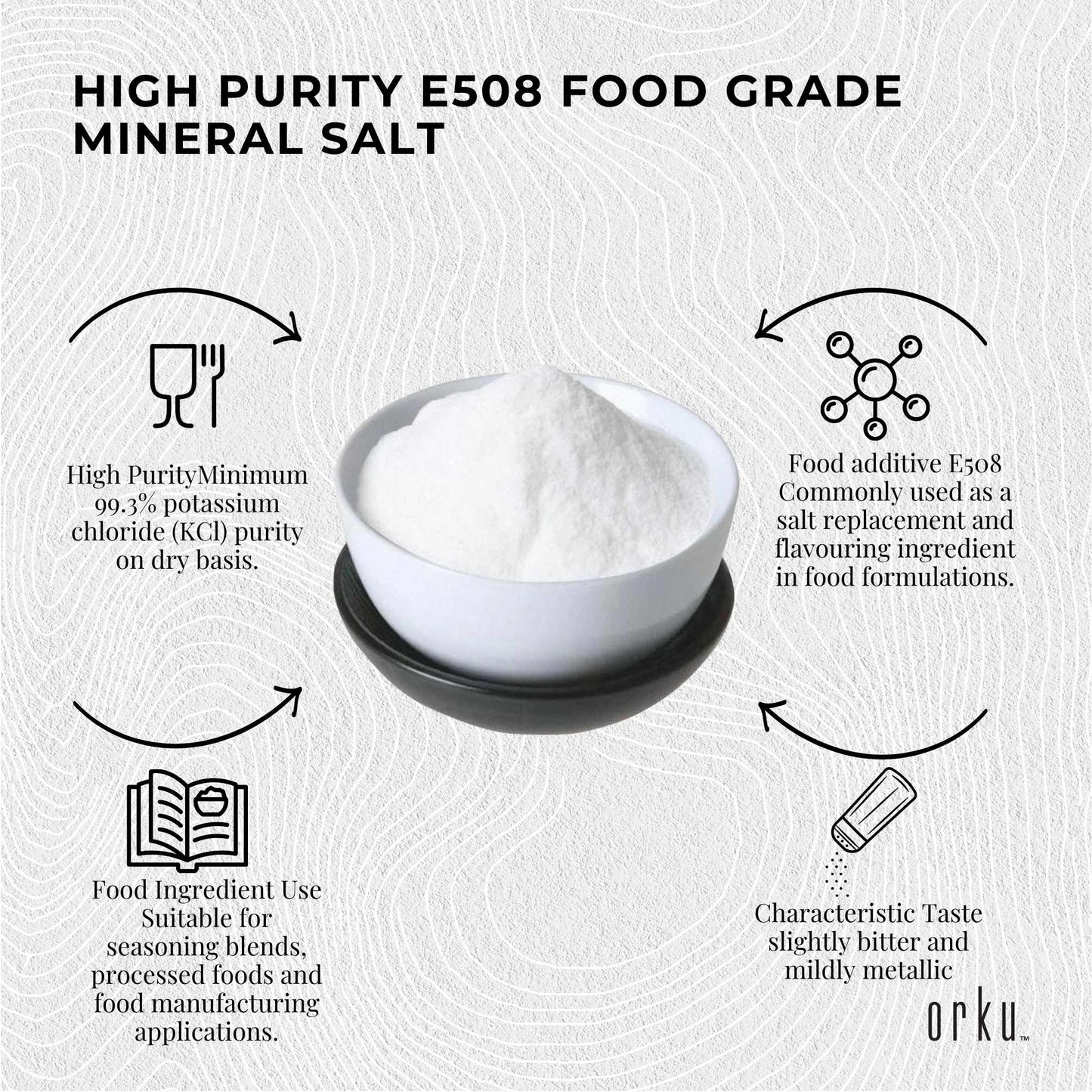 Orku 400g Potassium Chloride Powder (KCl) - Food Grade E508 Salt Substitute