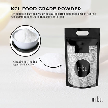 Orku 5Kg Potassium Chloride Powder (KCl) - Food Grade E508 Salt Substitute
