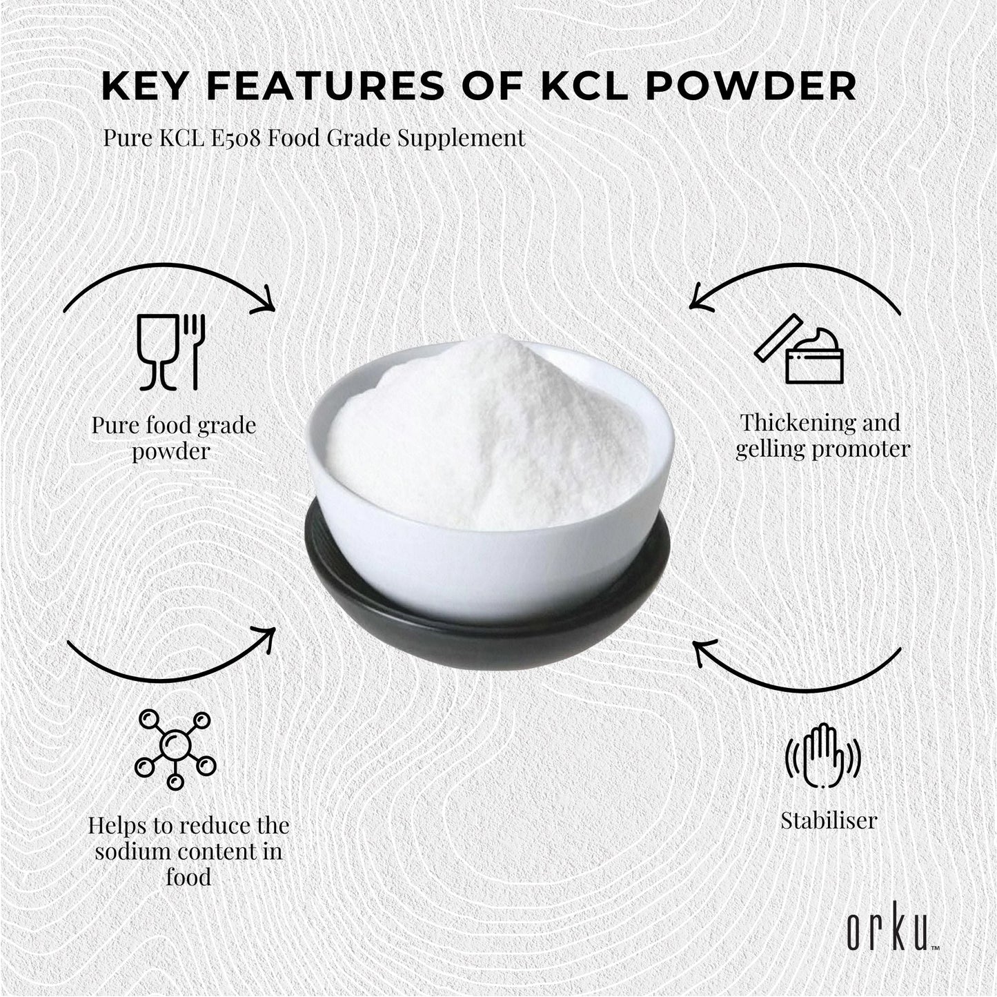 Orku 5Kg Potassium Chloride Powder (KCl) - Food Grade E508 Salt Substitute