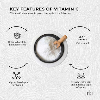 Orku 5Kg Vitamin C Powder in Tub Pure L-Ascorbic Acid - USP Grade Non-GMO