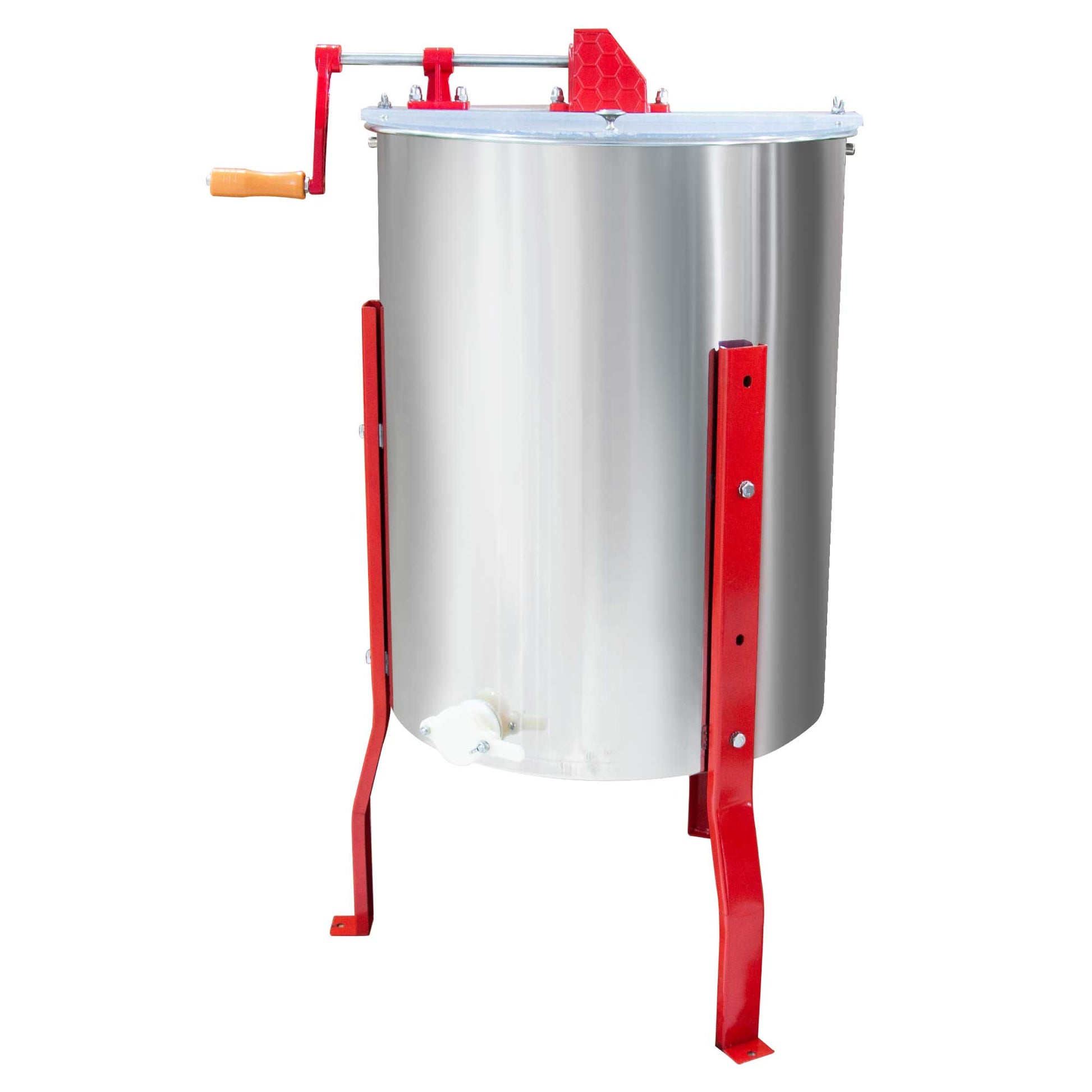 Metal bee hive with red frame on a white background