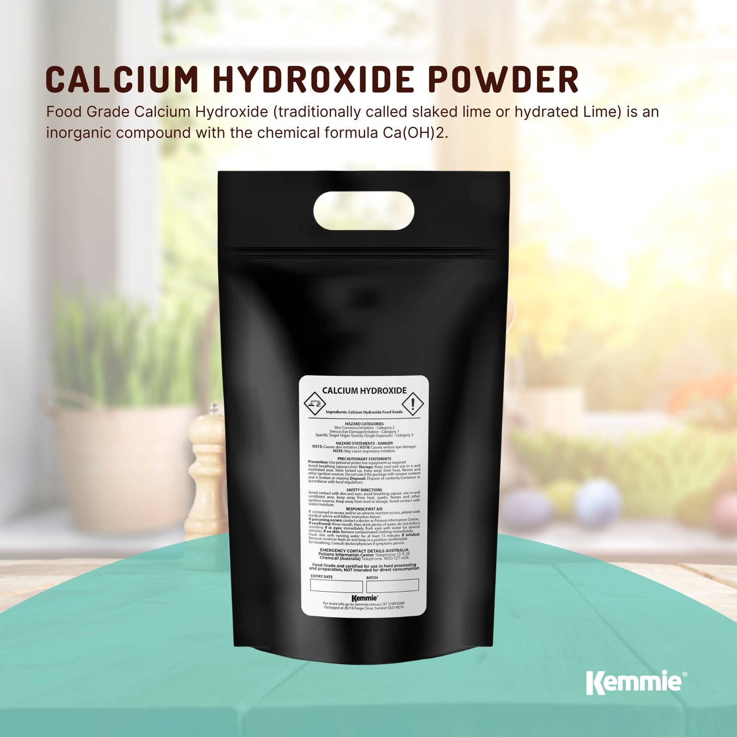 Kemmie Bulk 10Kg Calcium Hydroxide Powder - Food Grade Pickling Lime Slaked FCC