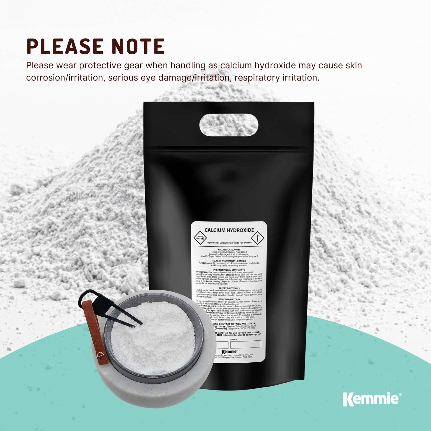 Kemmie Bulk 10Kg Calcium Hydroxide Powder - Food Grade Pickling Lime Slaked FCC