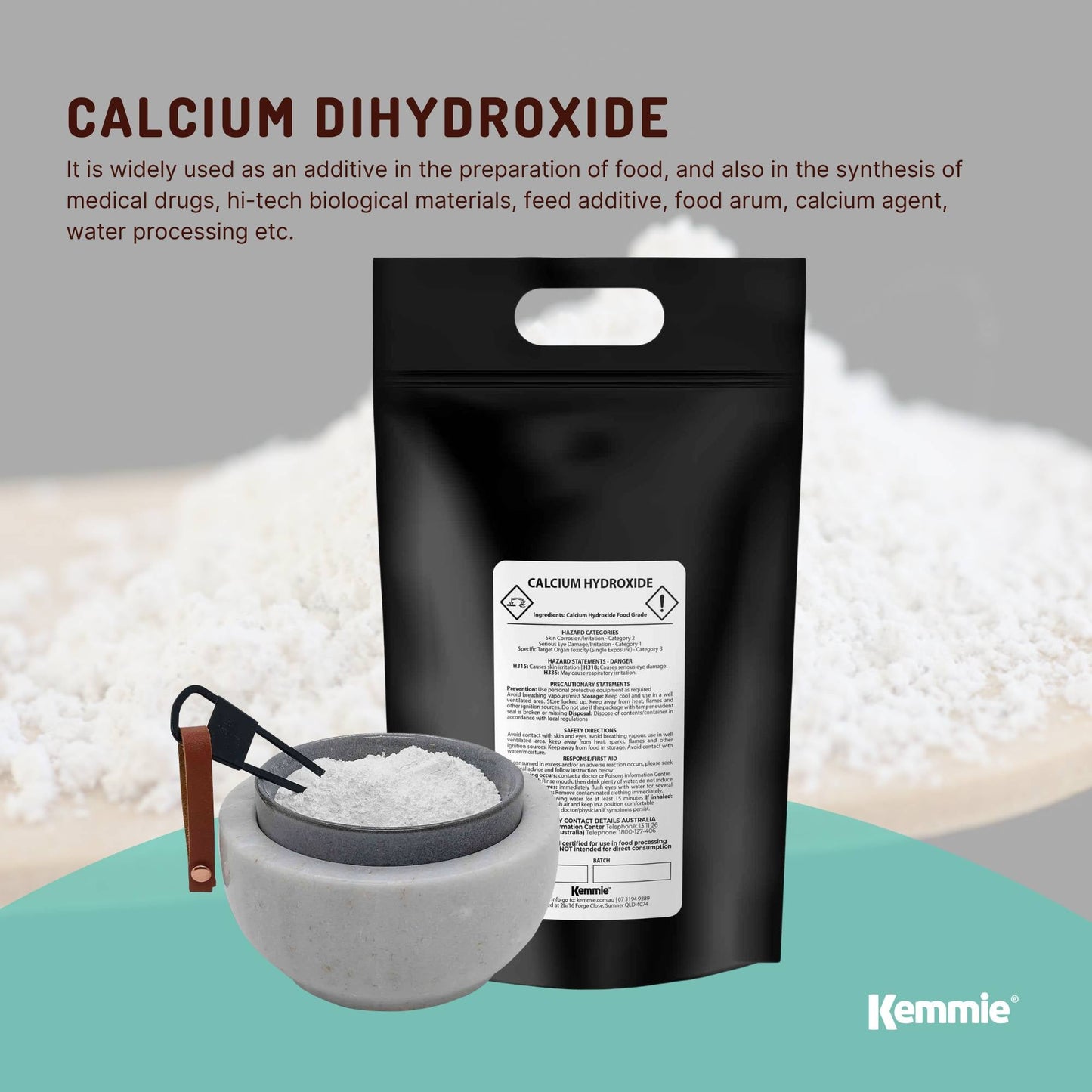 Kemmie Bulk 10Kg Calcium Hydroxide Powder - Food Grade Pickling Lime Slaked FCC