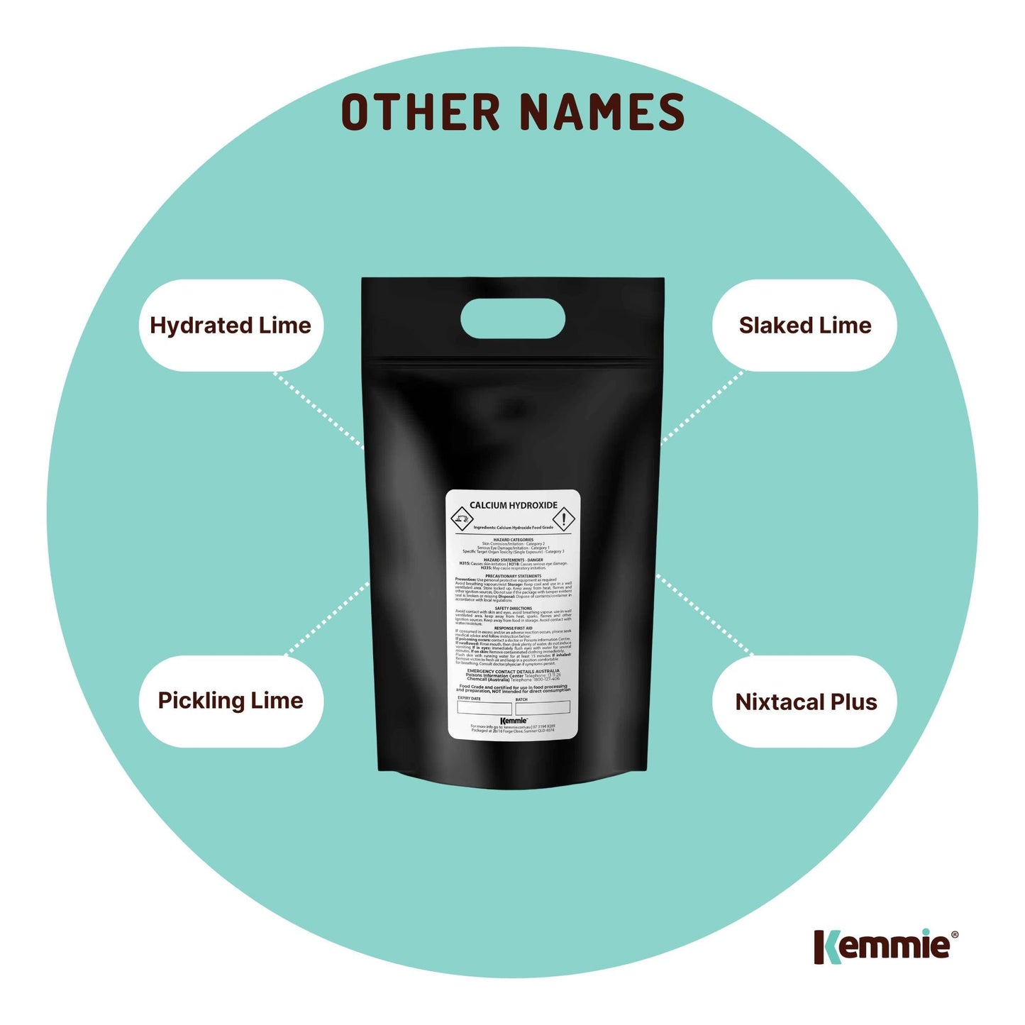 Kemmie Bulk 10Kg Calcium Hydroxide Powder - Food Grade Pickling Lime Slaked FCC