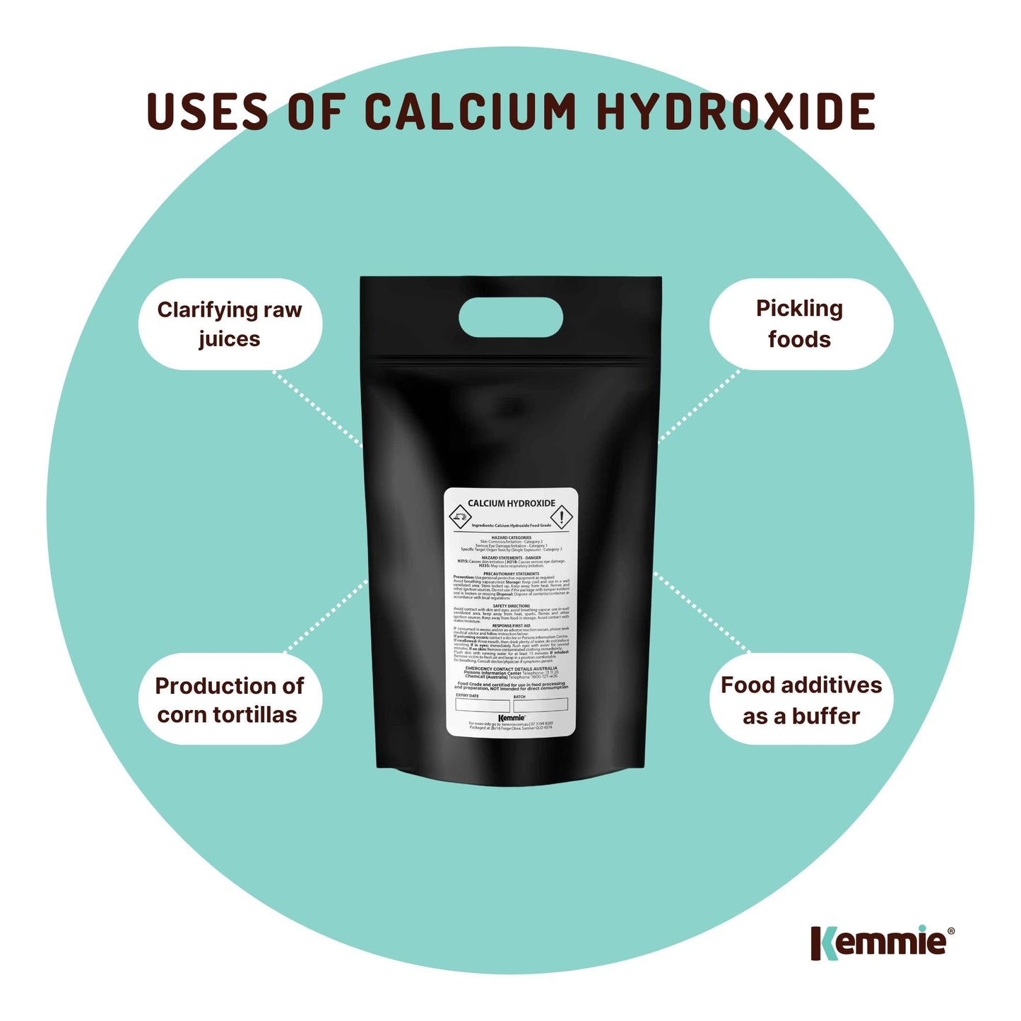 Kemmie Bulk 10Kg Calcium Hydroxide Powder - Food Grade Pickling Lime Slaked FCC