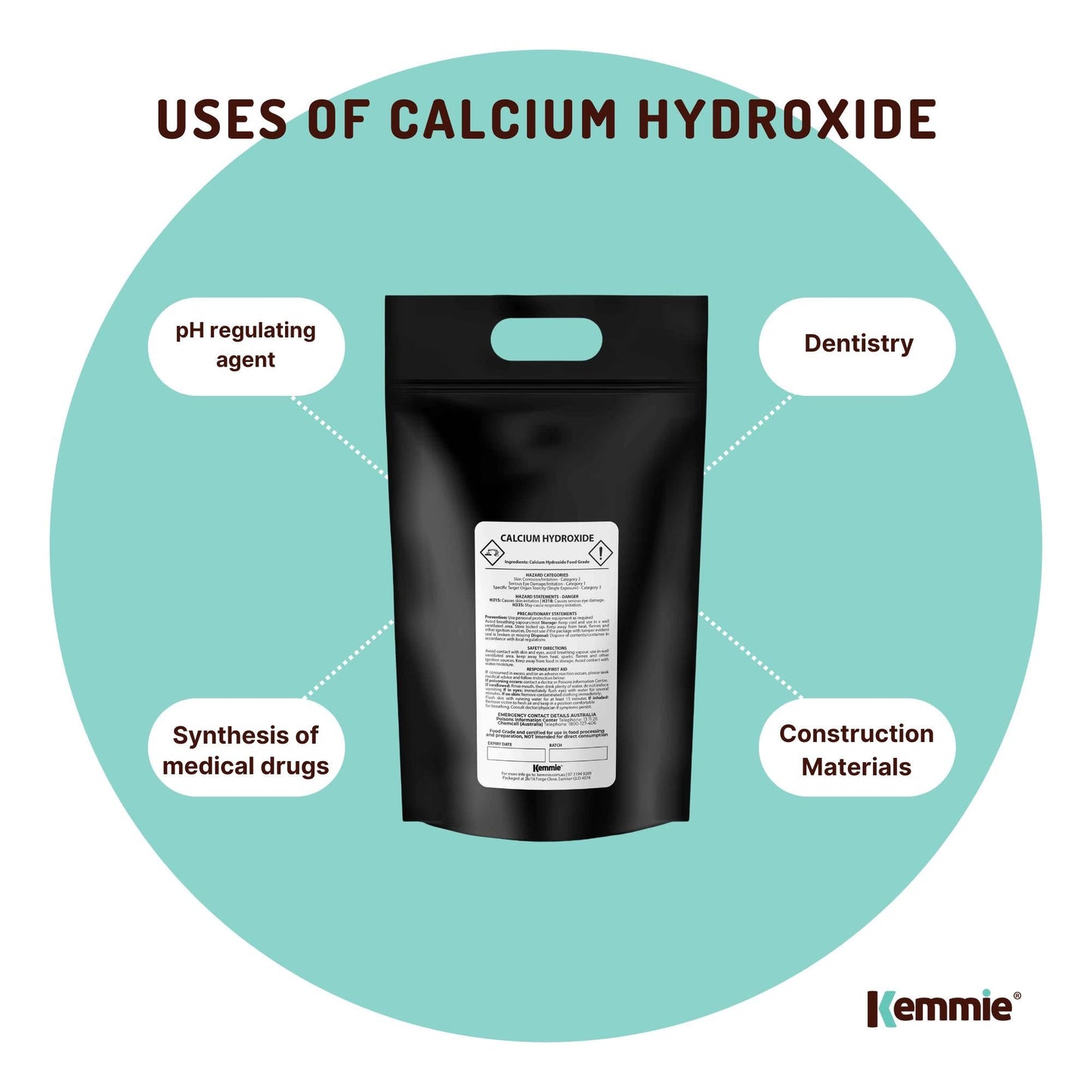 Kemmie Bulk 10Kg Calcium Hydroxide Powder - Food Grade Pickling Lime Slaked FCC