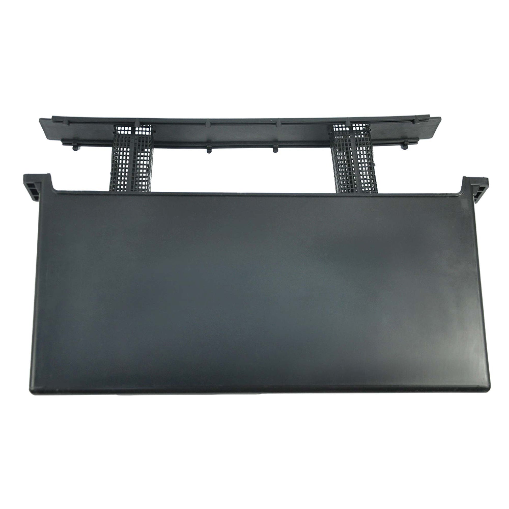 Black plastic component on a white background