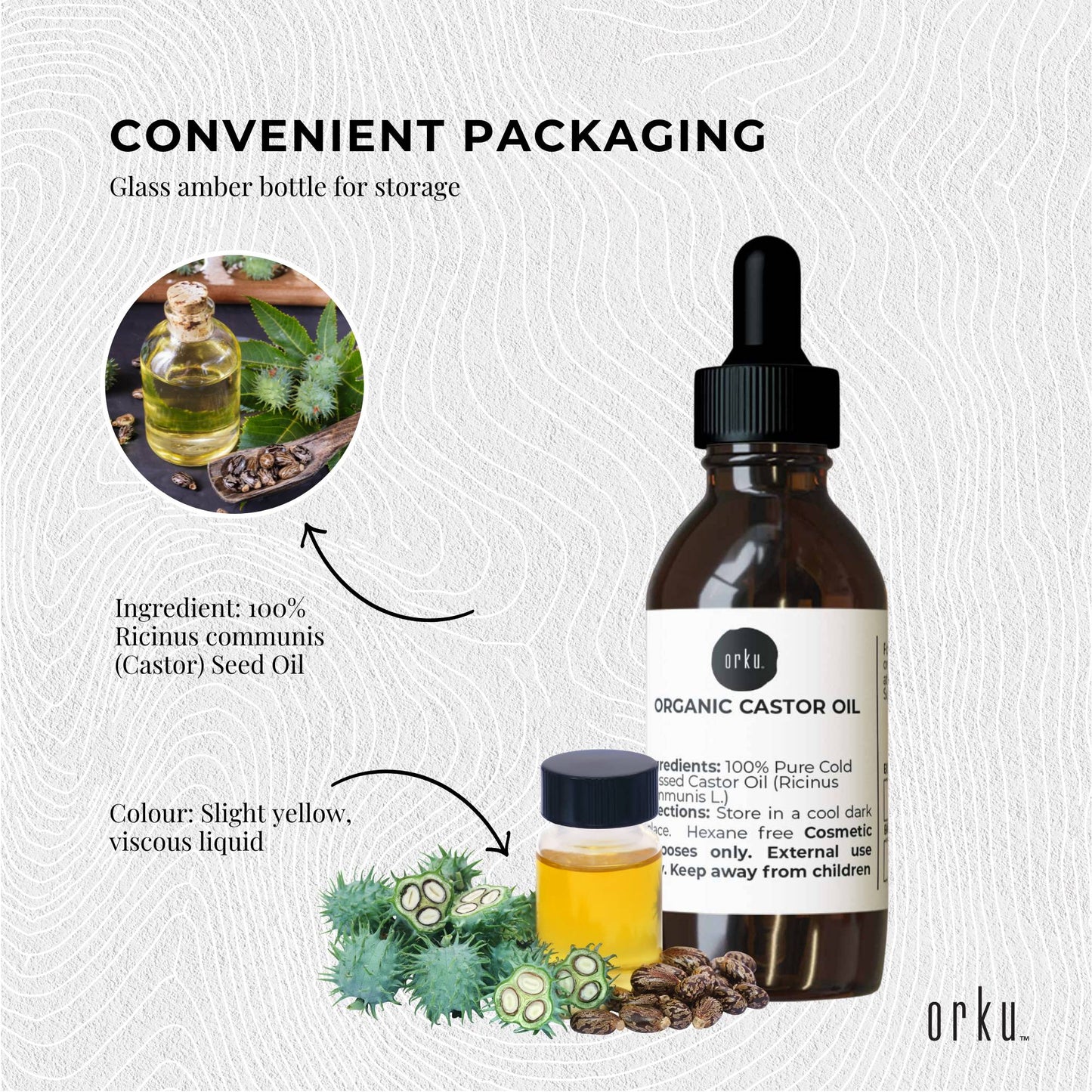 Orku 25ml Organic Castor Oil + Dropper - Hexane Free Cold Pressed