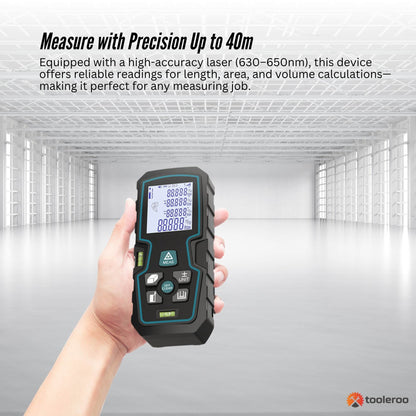 Tooleroo 40m Digital Laser Distance Measurer - LCD Area Volume Meter Tool