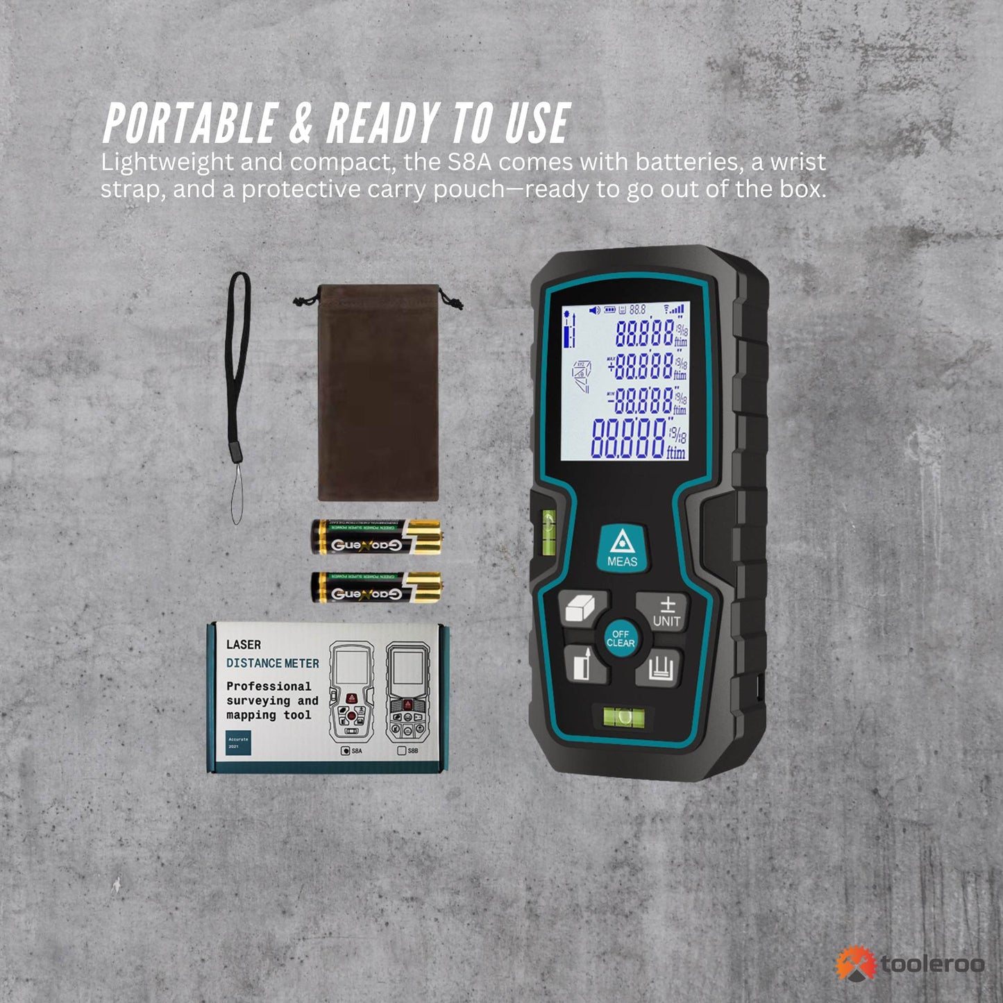 Tooleroo 40m Digital Laser Distance Measurer - LCD Area Volume Meter Tool