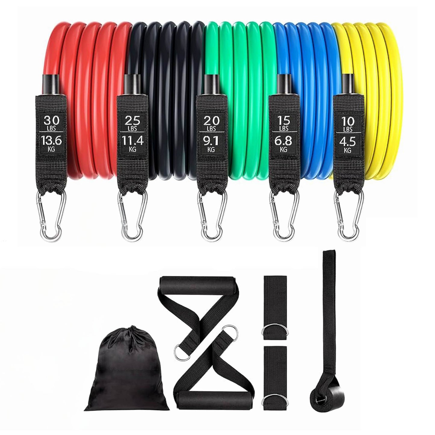 Social Hike Resistance Band Set with Handles - 11pcs Home Workout Kit 4.5-68kg