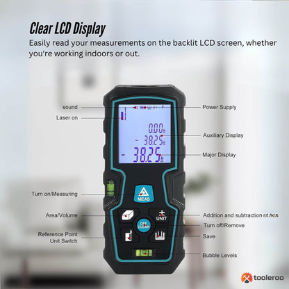 Tooleroo 70m Digital Laser Distance Measurer - LCD Area Volume Meter Tool