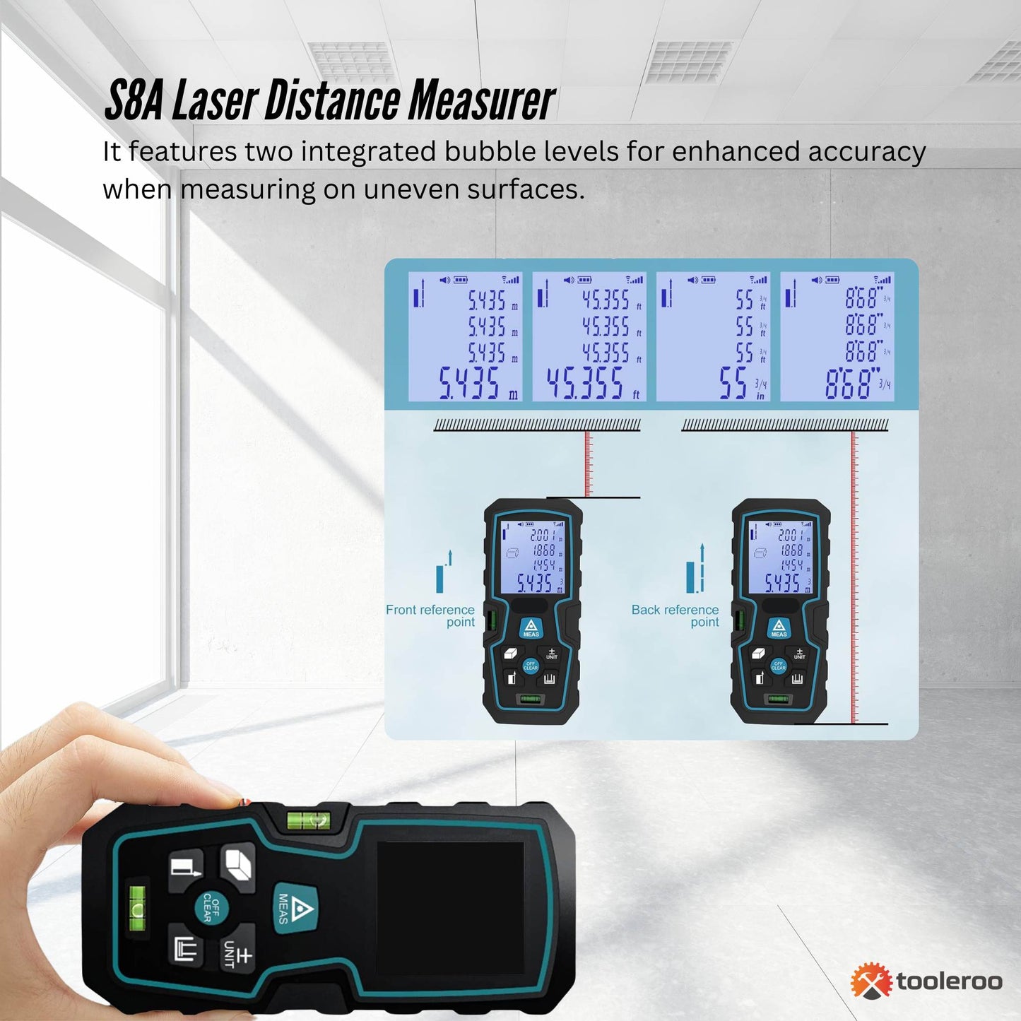 Tooleroo 70m Digital Laser Distance Measurer - LCD Area Volume Meter Tool