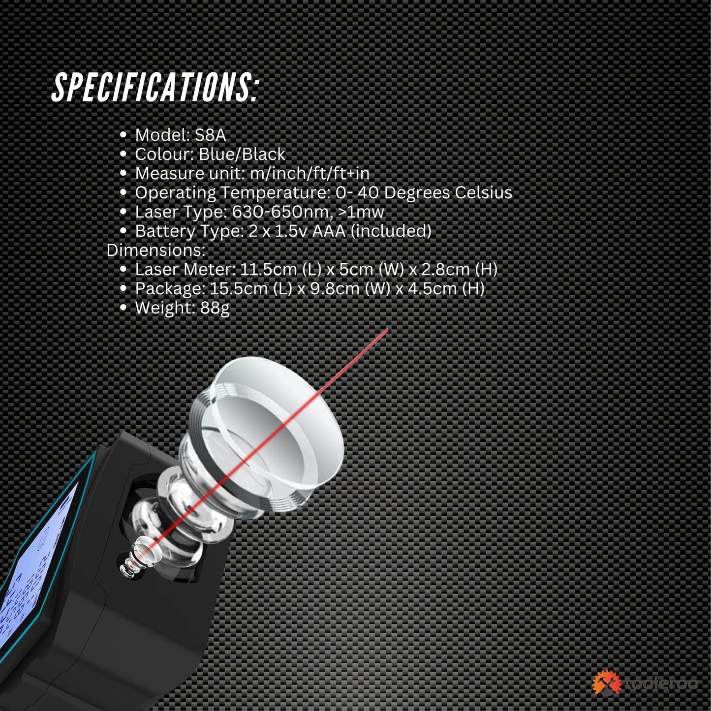 Tooleroo 100m Digital Laser Distance Measurer - LCD Area Volume Meter Tool