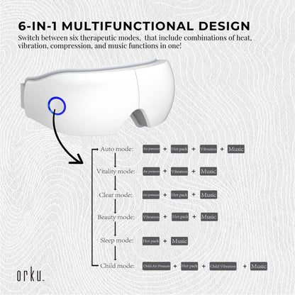 Orku Rechargeable Eye Massager – Vibration Heat Pressure Therapy with Bluetooth