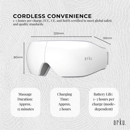 Orku Rechargeable Eye Massager – Vibration Heat Pressure Therapy with Bluetooth