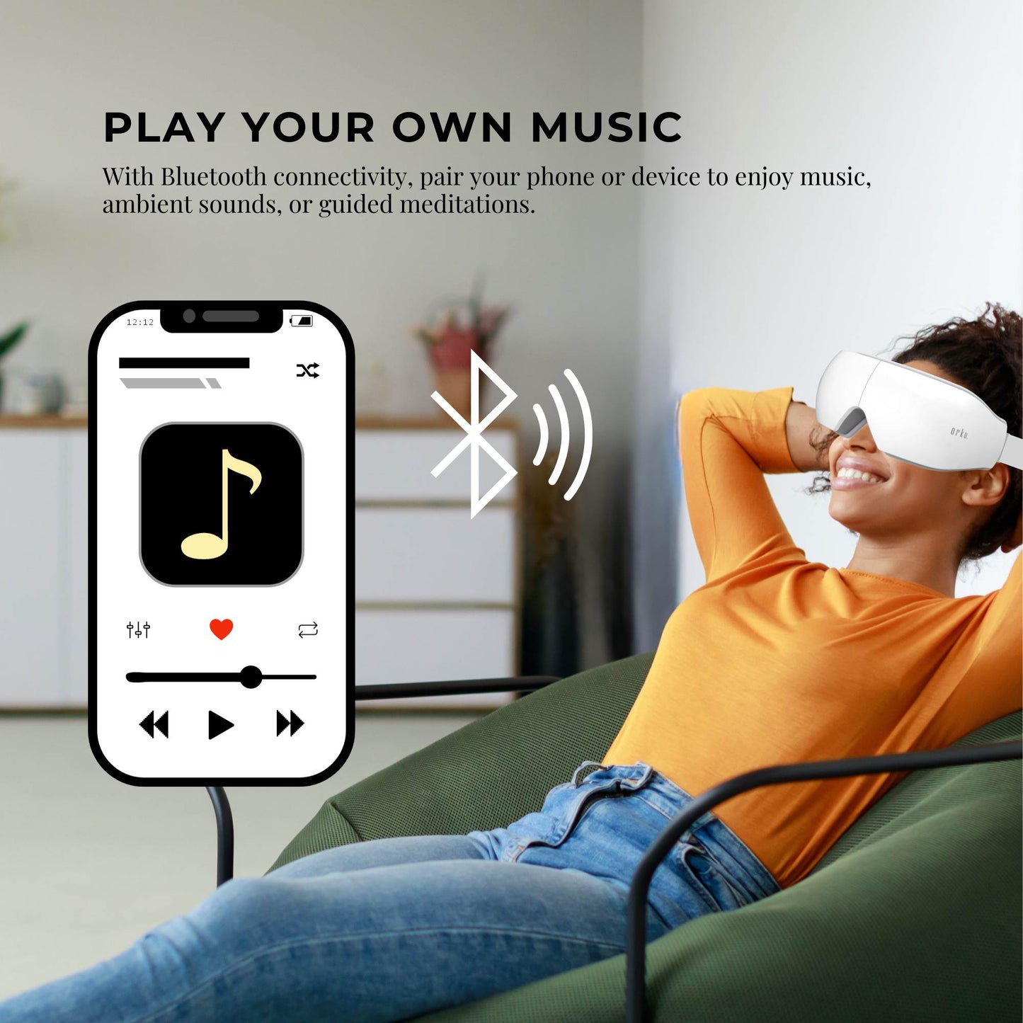 Orku Rechargeable Eye Massager – Vibration Heat Pressure Therapy with Bluetooth