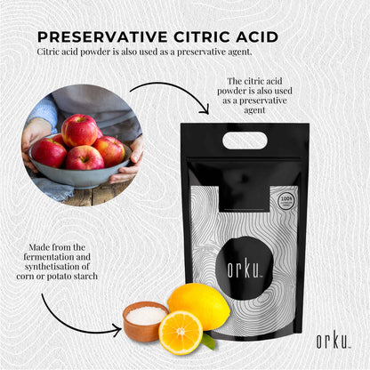 Orku 10Kg Citric Acid Powder - Food Grade Non GMO Anhydrous Preservative E330