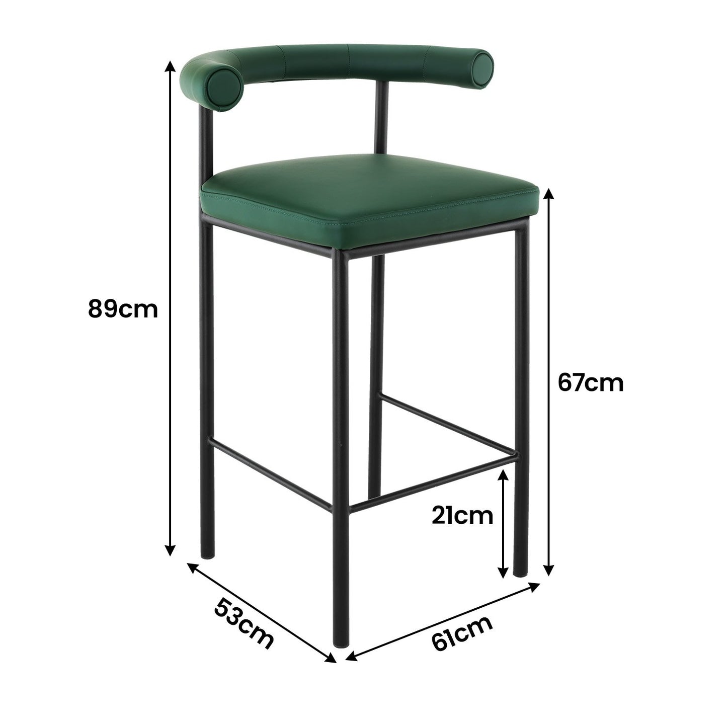 Sarantino Cedric Bar Stool W/ High-density Foam Upholstered Iron Frame Green