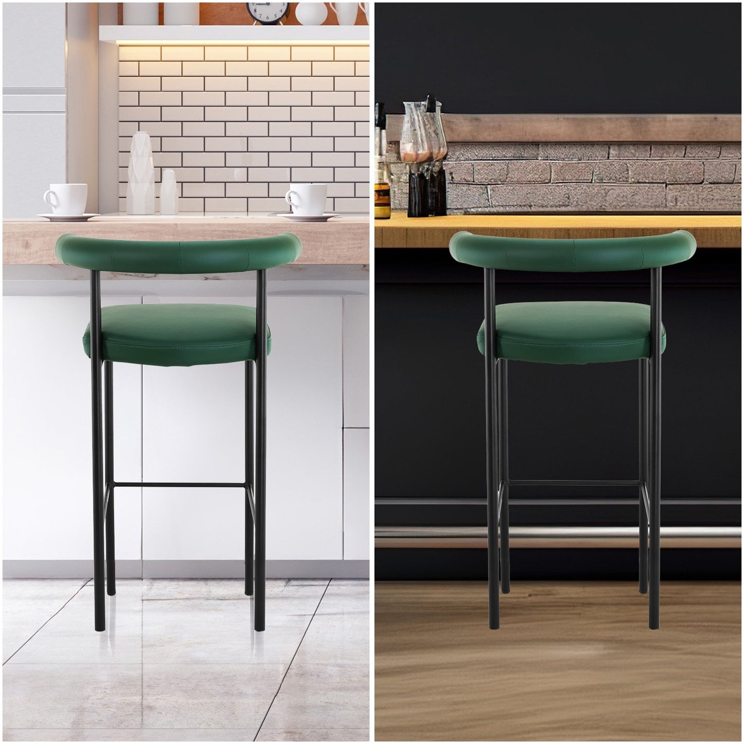 Sarantino Cedric Bar Stool W/ High-density Foam Upholstered Iron Frame Green