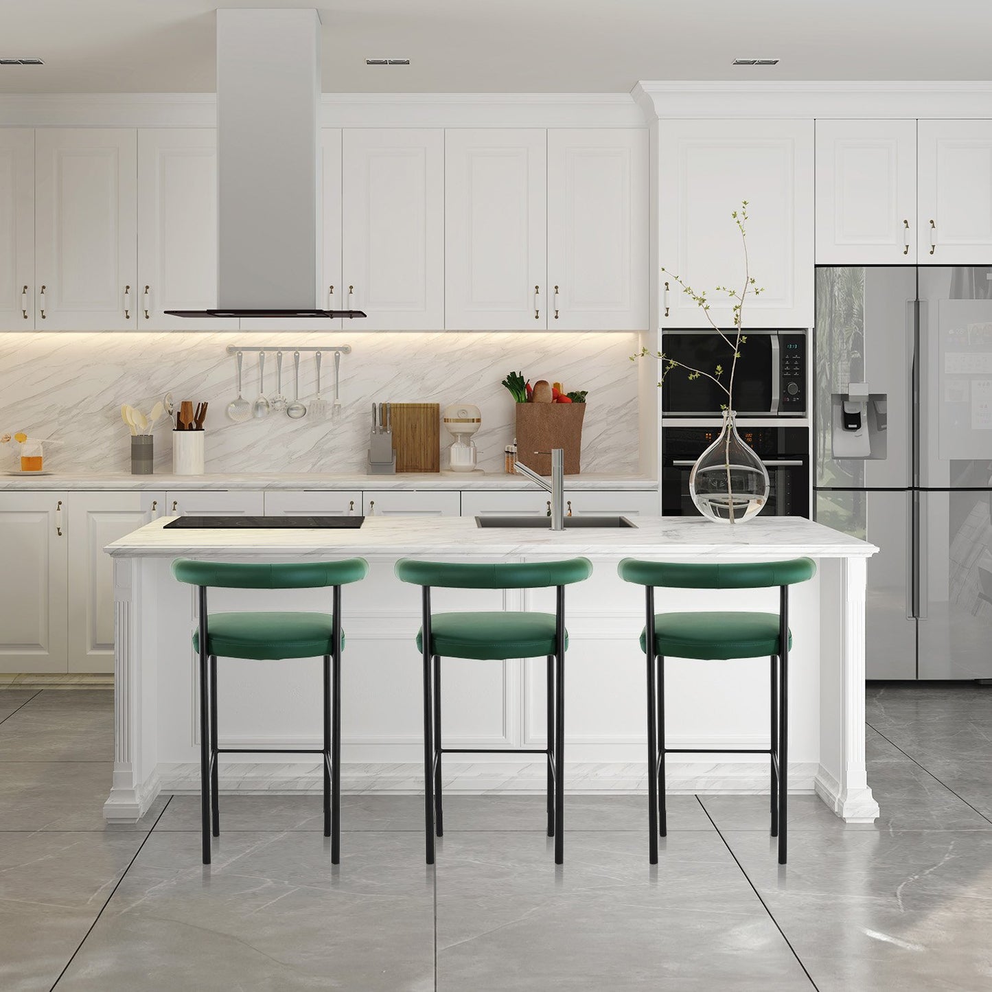 Sarantino Cedric Bar Stool W/ High-density Foam Upholstered Iron Frame Green