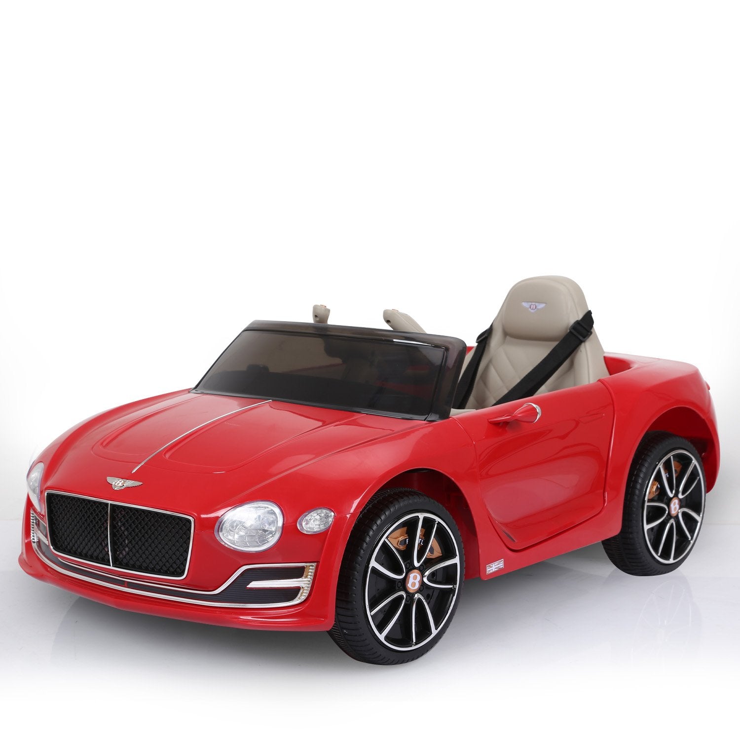 Red toy Bentley car on a white background
