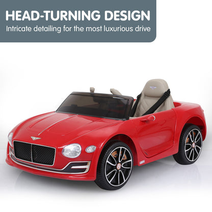 Red toy car with beige interior on a white background, labeled 'HEAD-TURNING DESIGN'.