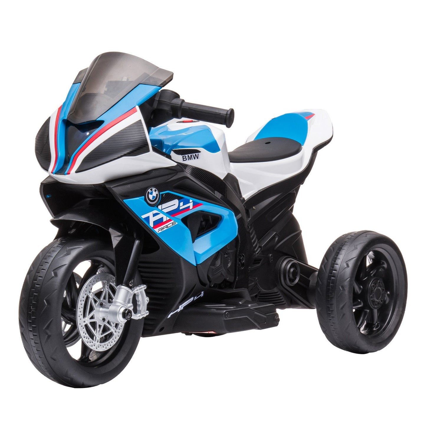 Toy motorcycle with BMW branding on a white background
