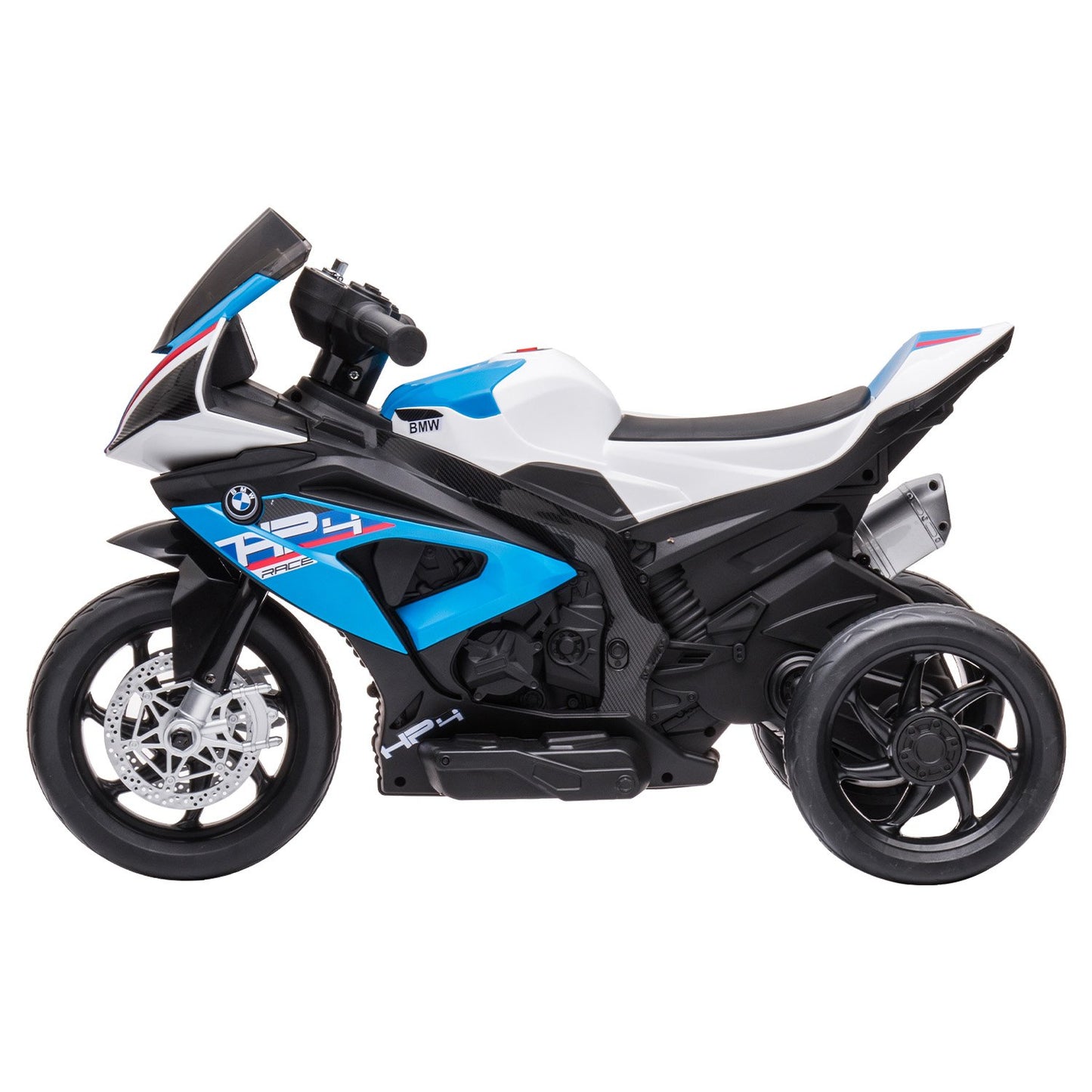 Toy motorcycle with BMW branding on a white background