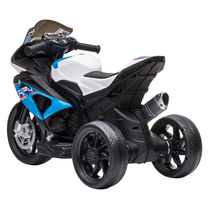 Toy motorcycle with three wheels on a white background