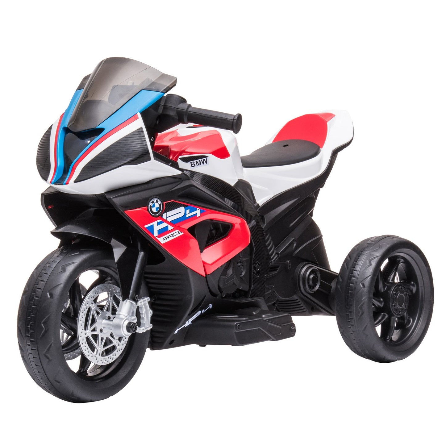 Toy motorcycle with BMW branding on a white background