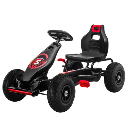 Black and red children's go-kart on a white background