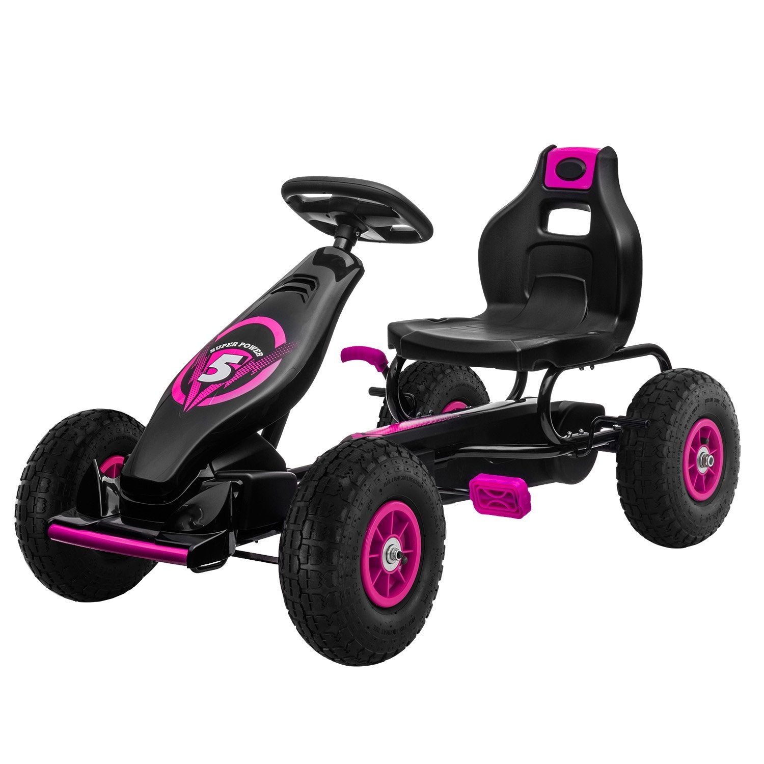 Black and pink pedal go-kart on a white background