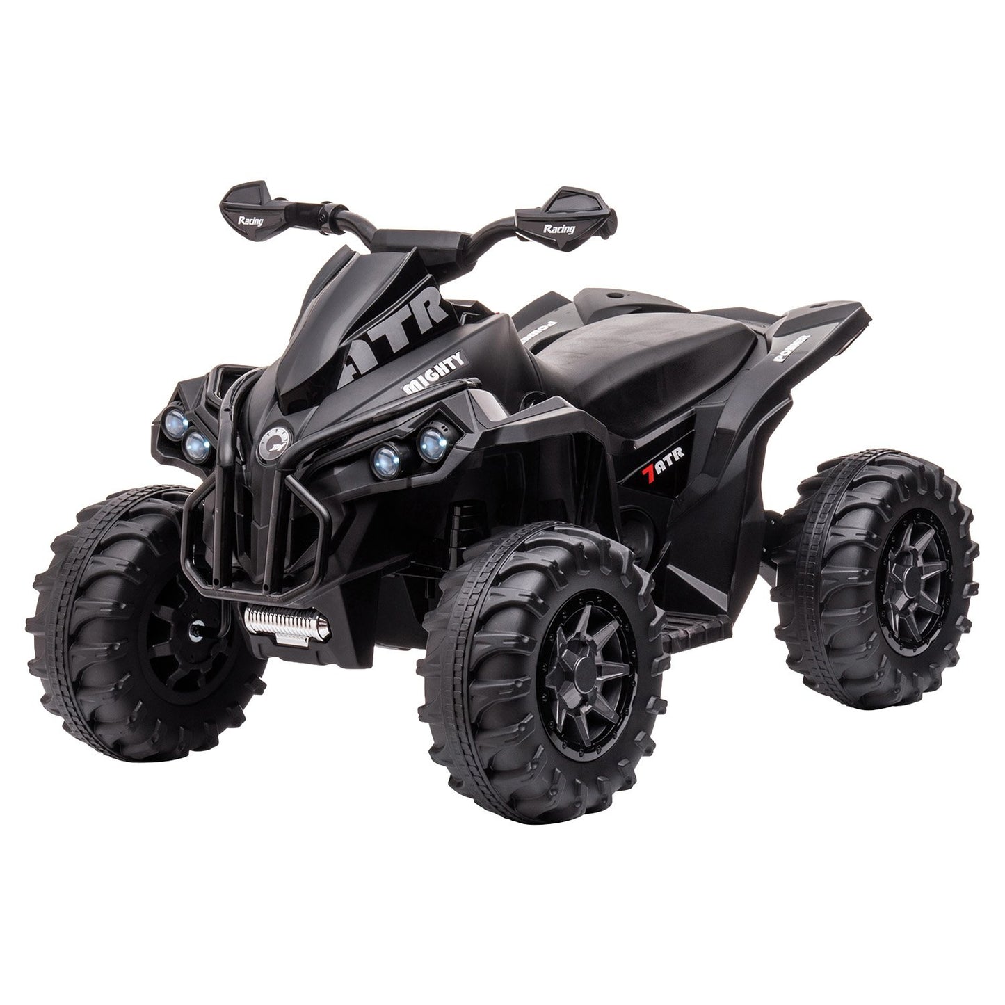 Black toy ATV on a white background