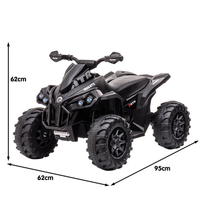 Black toy ATV with measurements on a white background