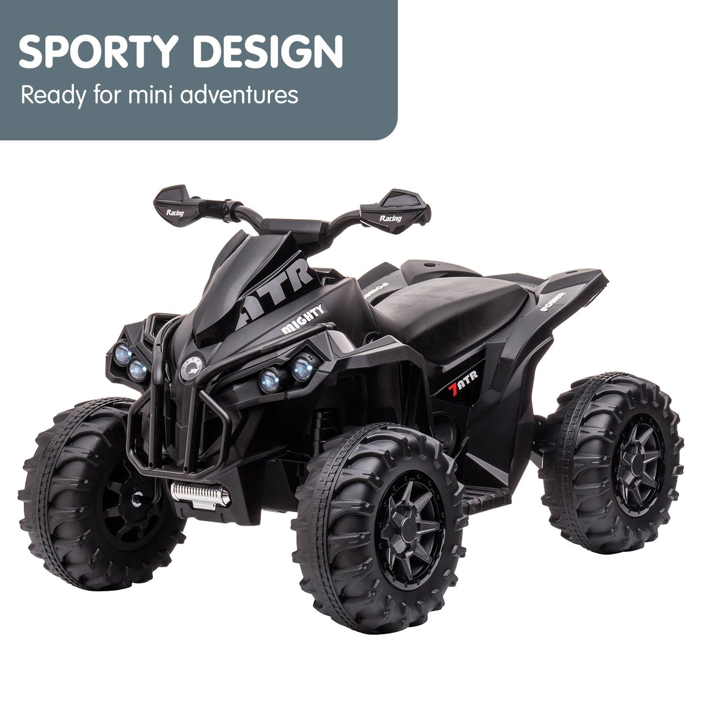 Black toy ATV with 'X-Treme' branding on a white background
